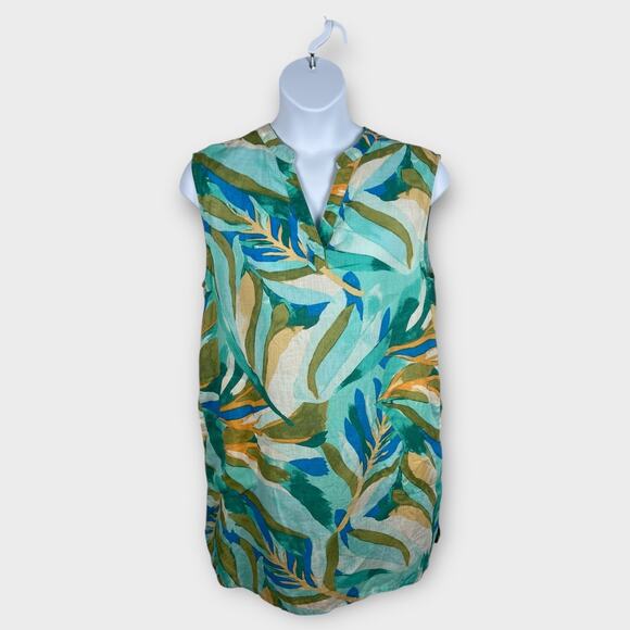 Rachel Zoe 100% Linen Sleeveless Shift Dress Pockets Lagenlook Tropical XL - Picture 1 of 7